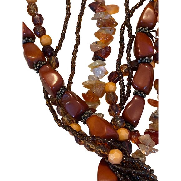 Carnelian Stone Multi-Strand Necklace With Ornate Cross Pendant & Metal Accents - Picture 5 of 8